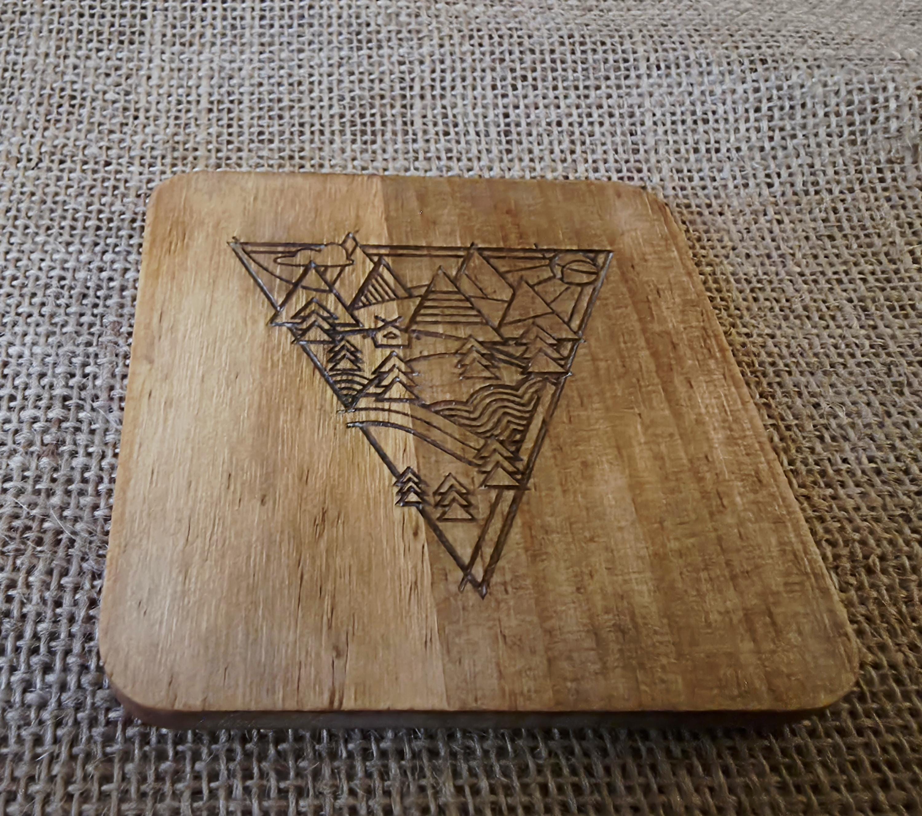 Mountain lovers wooden drinks coaster