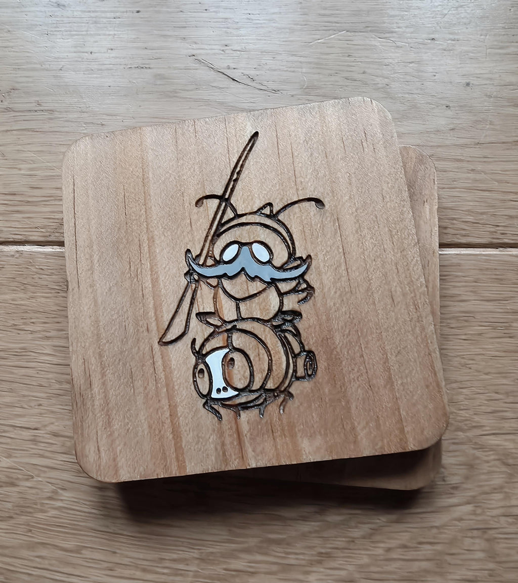 Hollow Knight Silksong Garamond and Zaza wooden drinks coaster