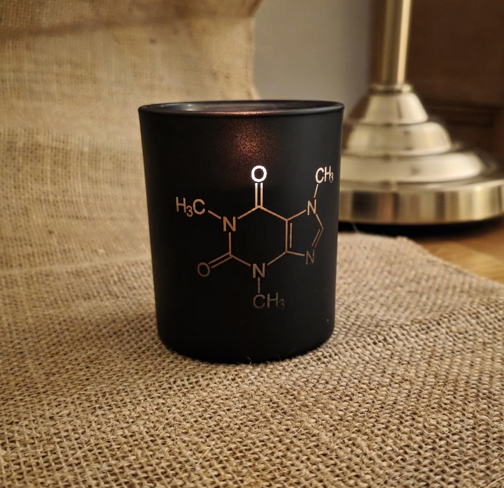 Coffee lovers candle: caffeine molecular structure. Nerdy candles.