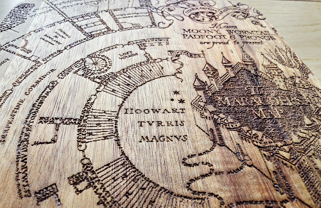 Marauders map fan art serving board- cheese charcuterie chopping board in acacia wood
