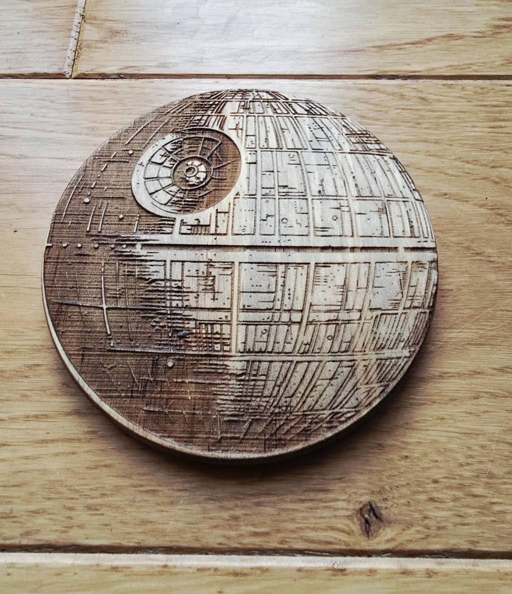 Star wars fan art wooden drinks coaster Death star