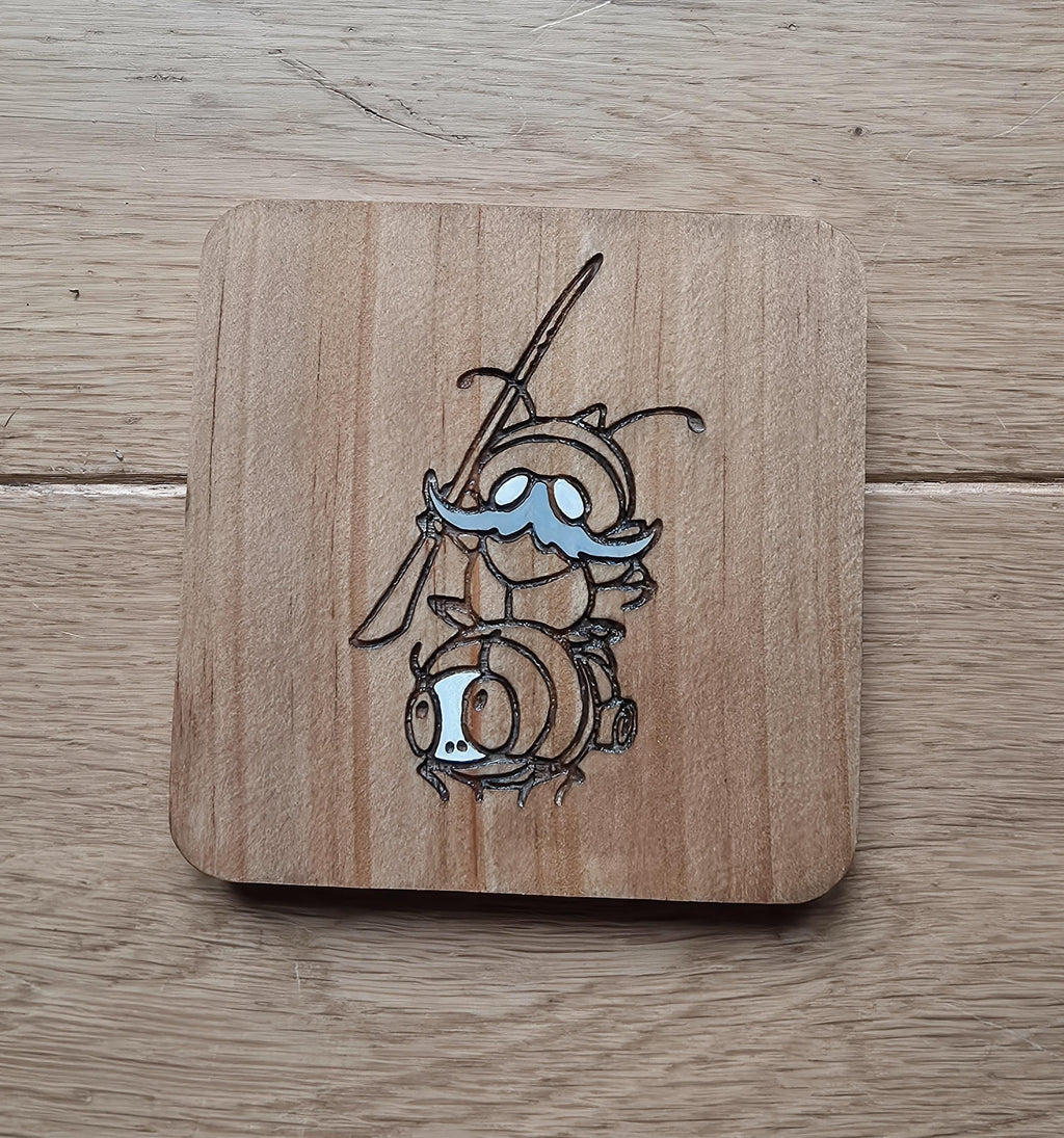Hollow Knight Silksong Garamond and Zaza wooden drinks coaster