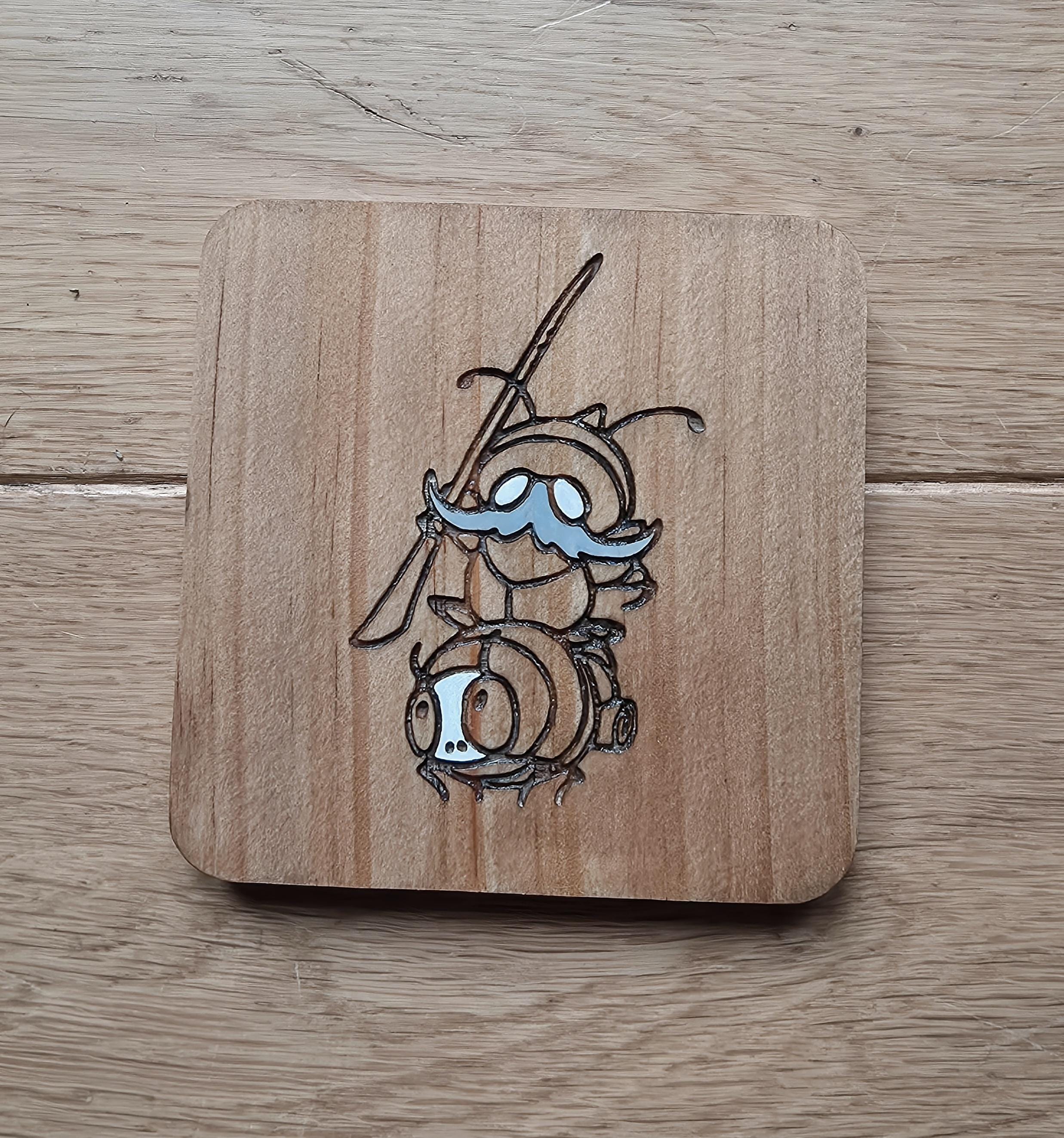 Hollow Knight Silksong Garamond and Zaza wooden drinks coaster