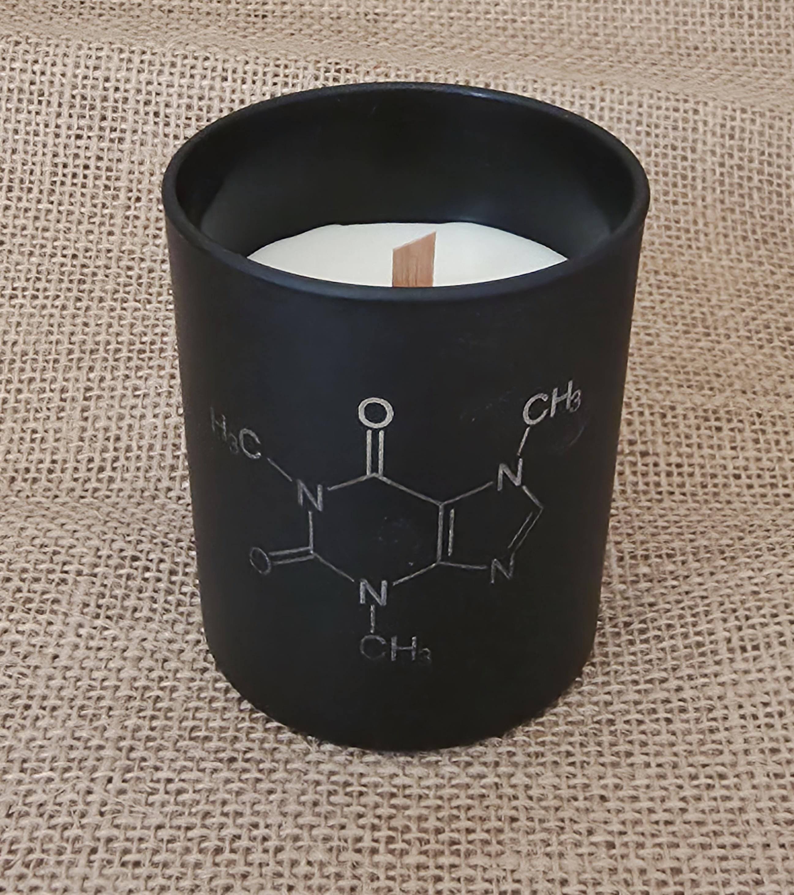 Coffee lovers candle: caffeine molecular structure. Nerdy candles.