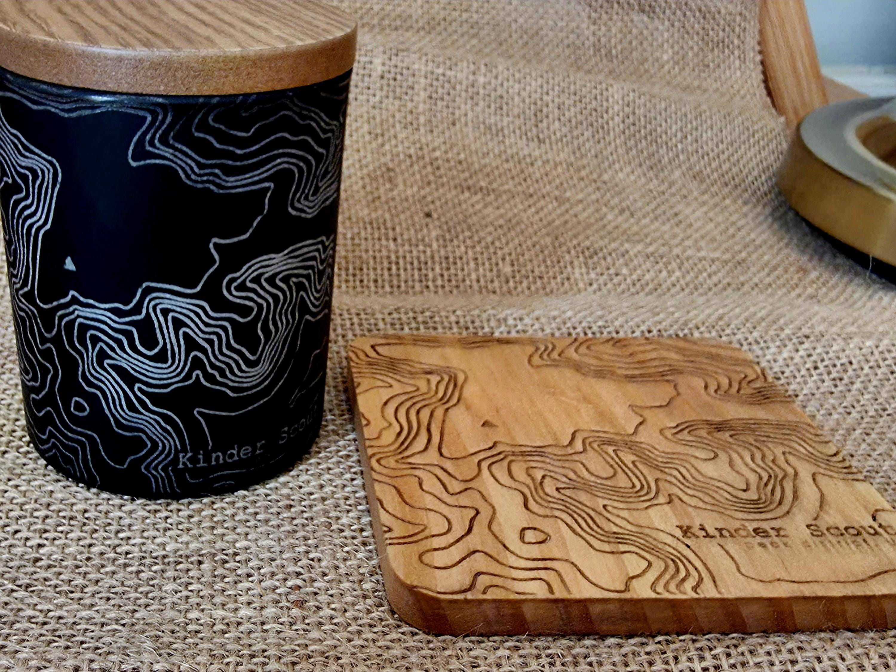 Cribyn contour map wooden drinks coaster