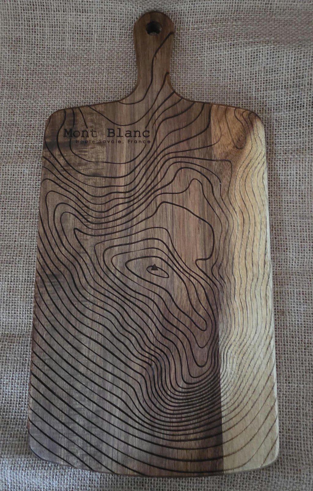 Contour map: Mont blanc serving board- cheese charcuterie chopping board in acacia wood