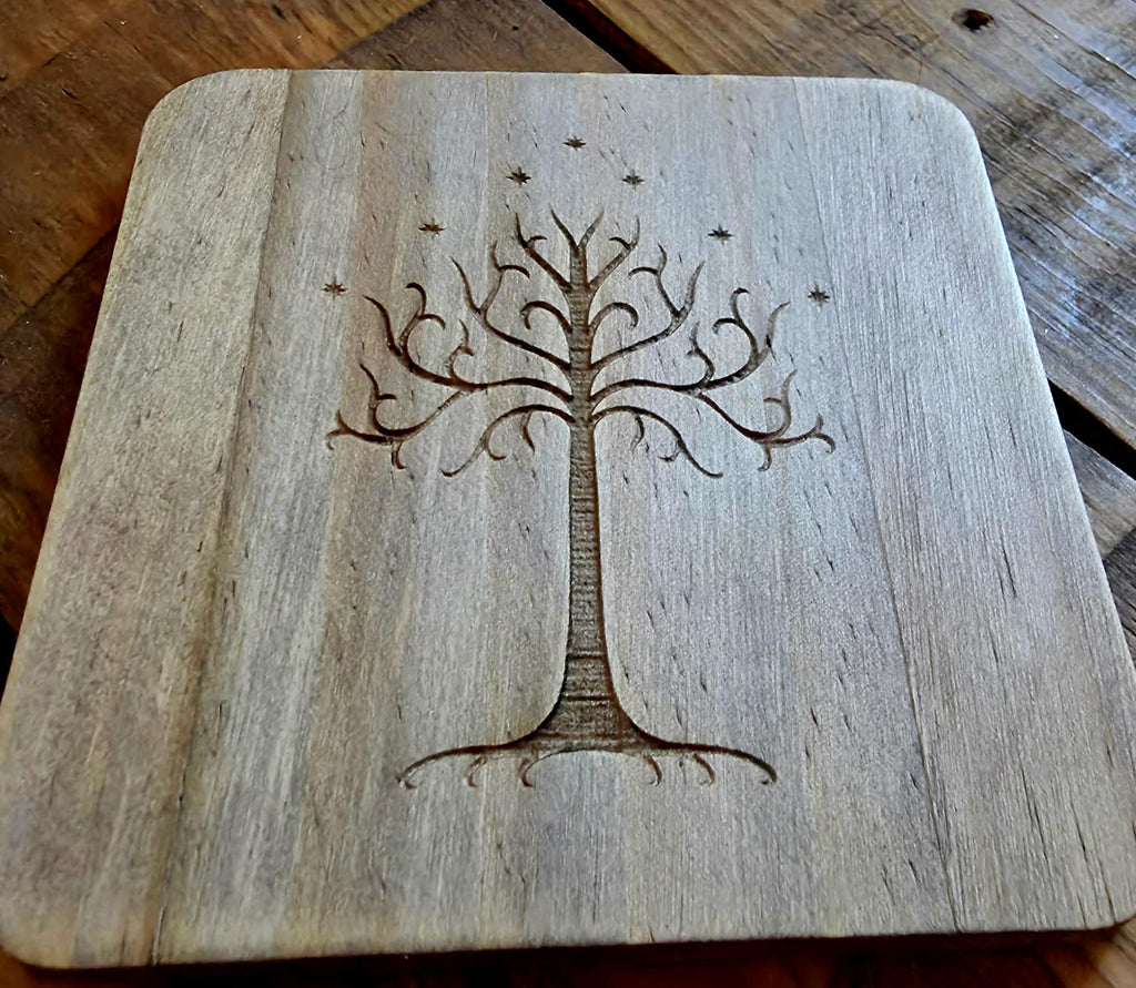 Lord of the rings LOTR fan art wood slate drinks coaster Tree of Gondor