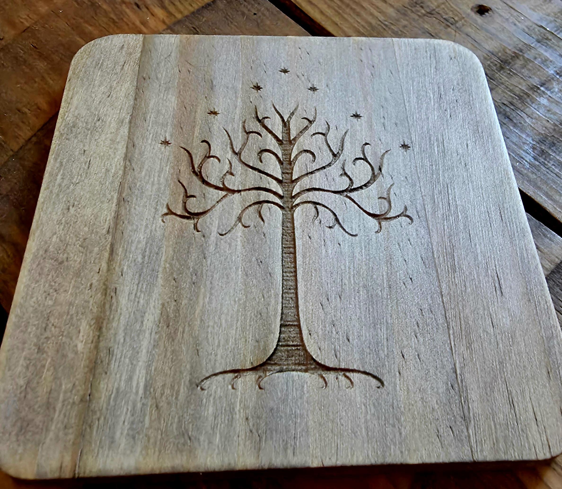 Lord of the rings LOTR fan art wood slate drinks coaster Tree of Gondor