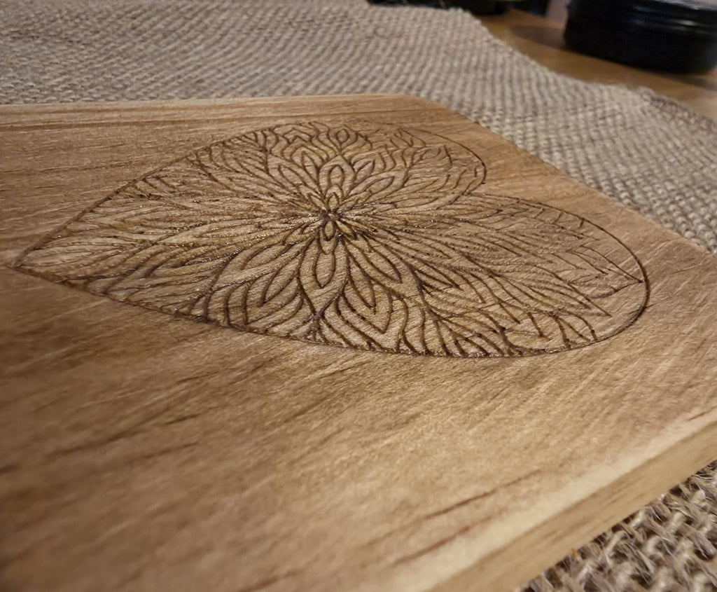 Mandala heart engraved wooden coaster