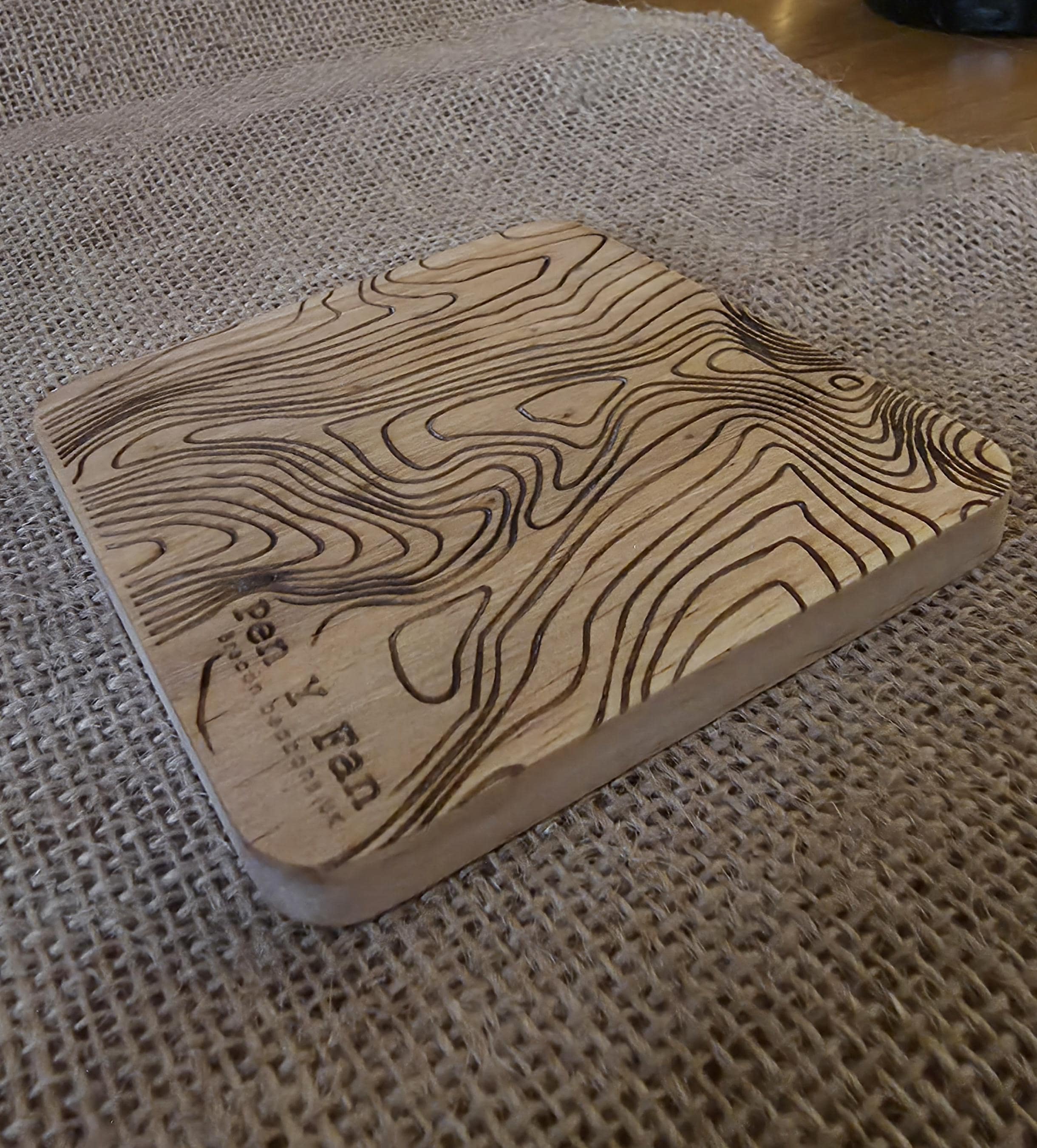 Pen Y Fan contour map wooden drinks coaster