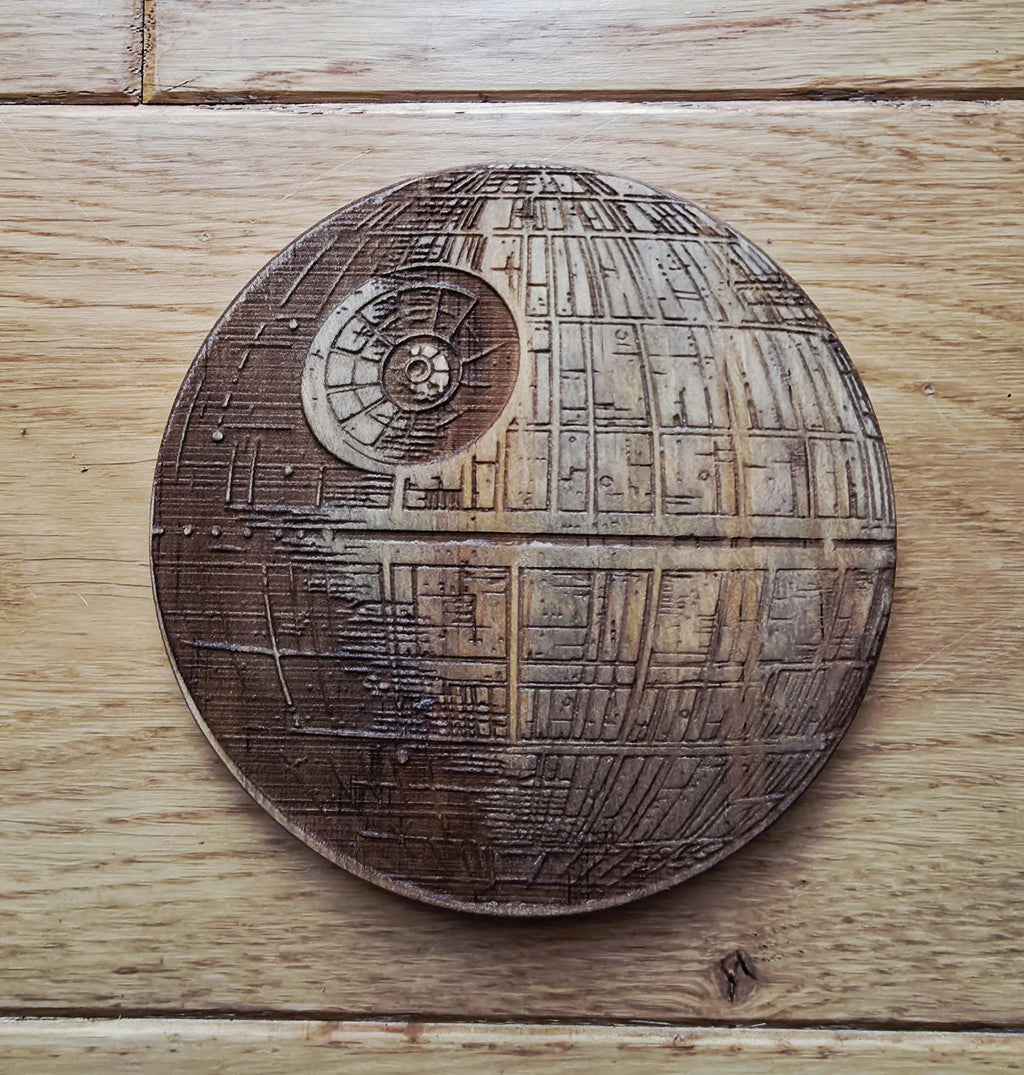 Star wars fan art wooden drinks coaster Death star