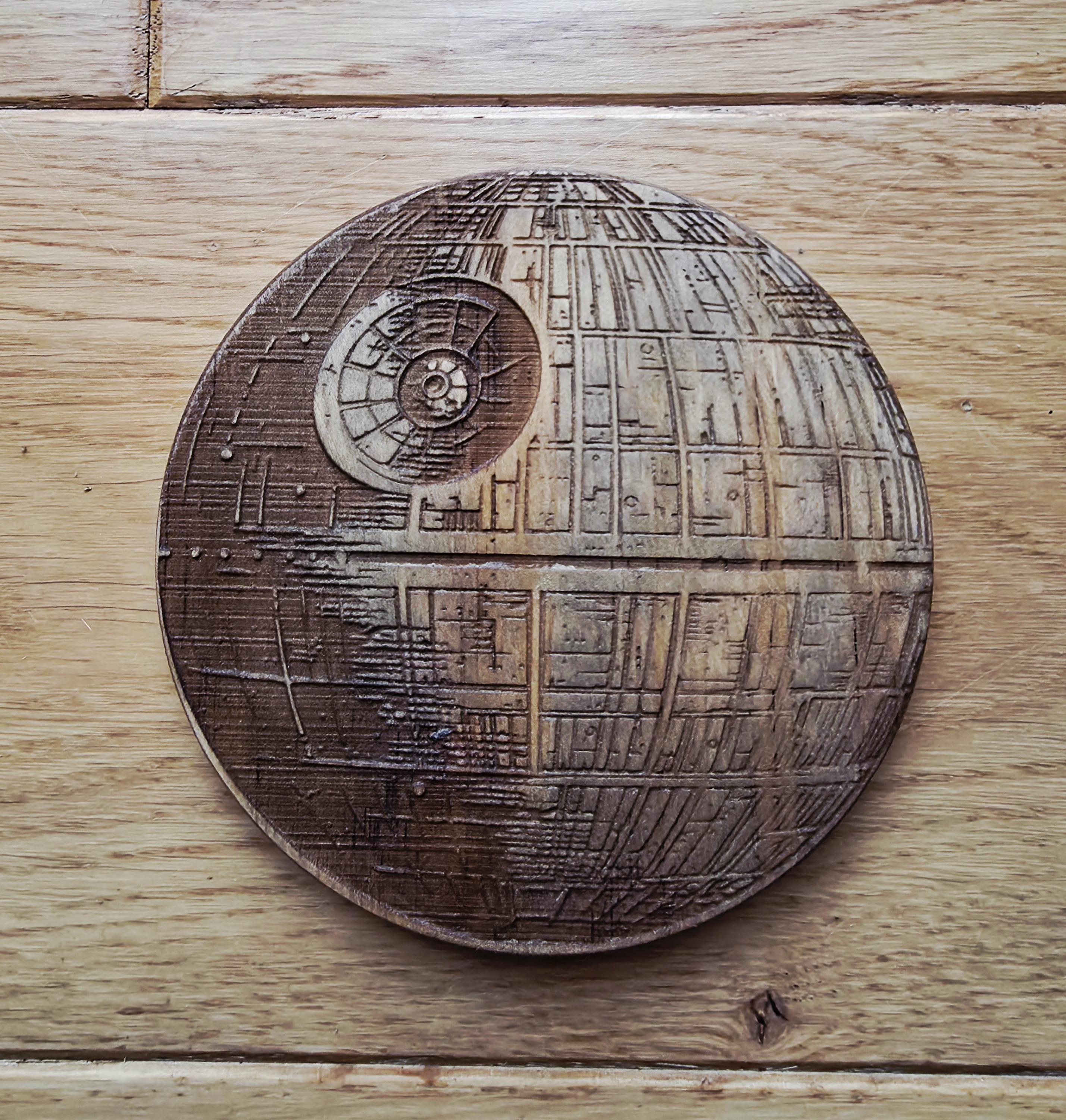 Star wars fan art wooden drinks coaster Death star
