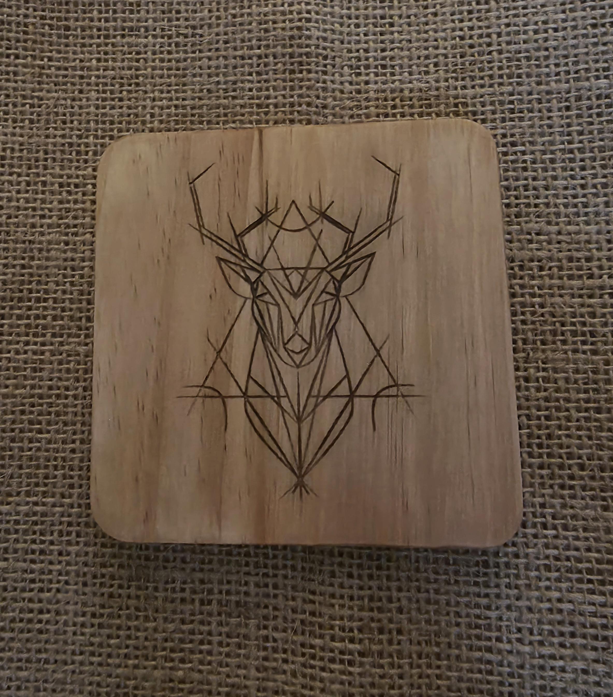Geometric stag wooden drinks coaster