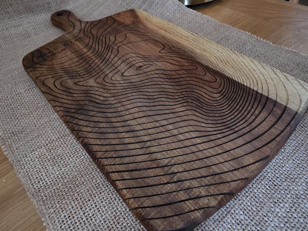 Contour map: Mont blanc serving board- cheese charcuterie chopping board in acacia wood