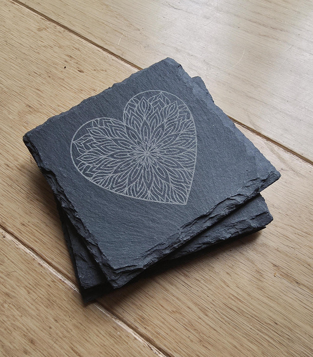 Heart mandala slate valentines coaster