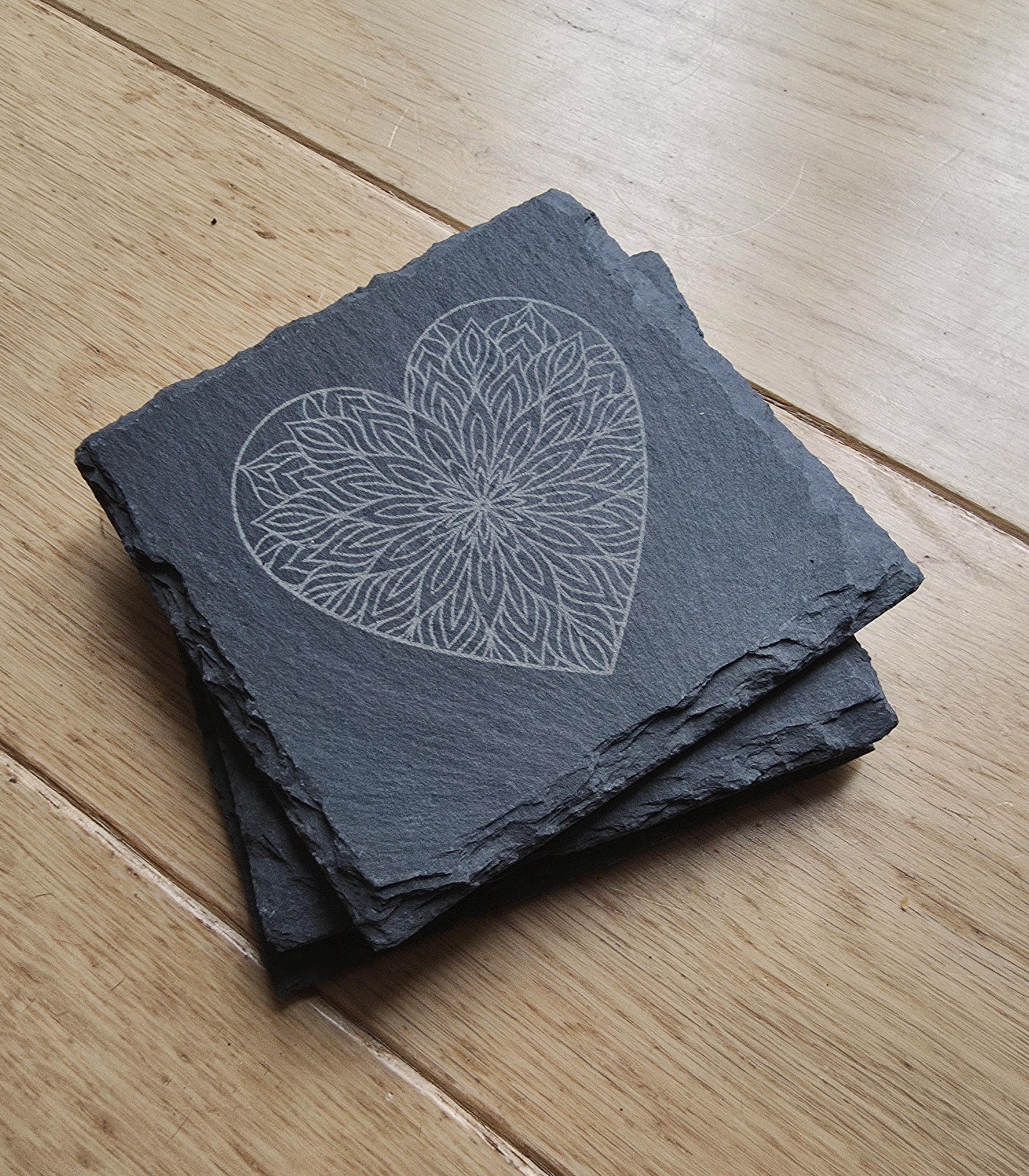 Heart mandala slate valentines coaster