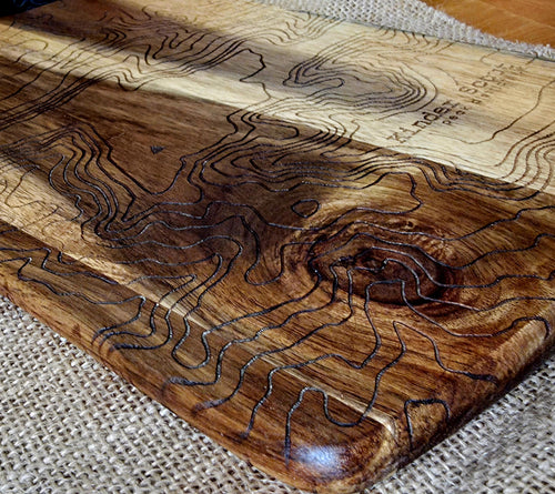 Contour map: Kinder Scout serving board- cheese charcuterie chopping board in acacia wood
