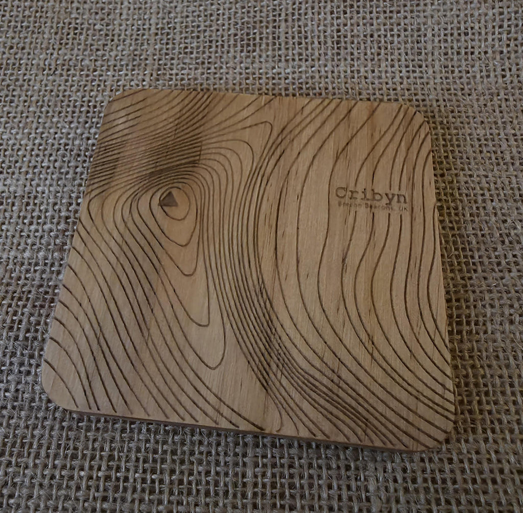Cribyn contour map wooden drinks coaster
