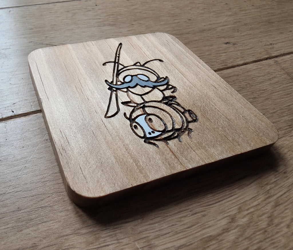 Hollow Knight Silksong Garamond and Zaza wooden drinks coaster