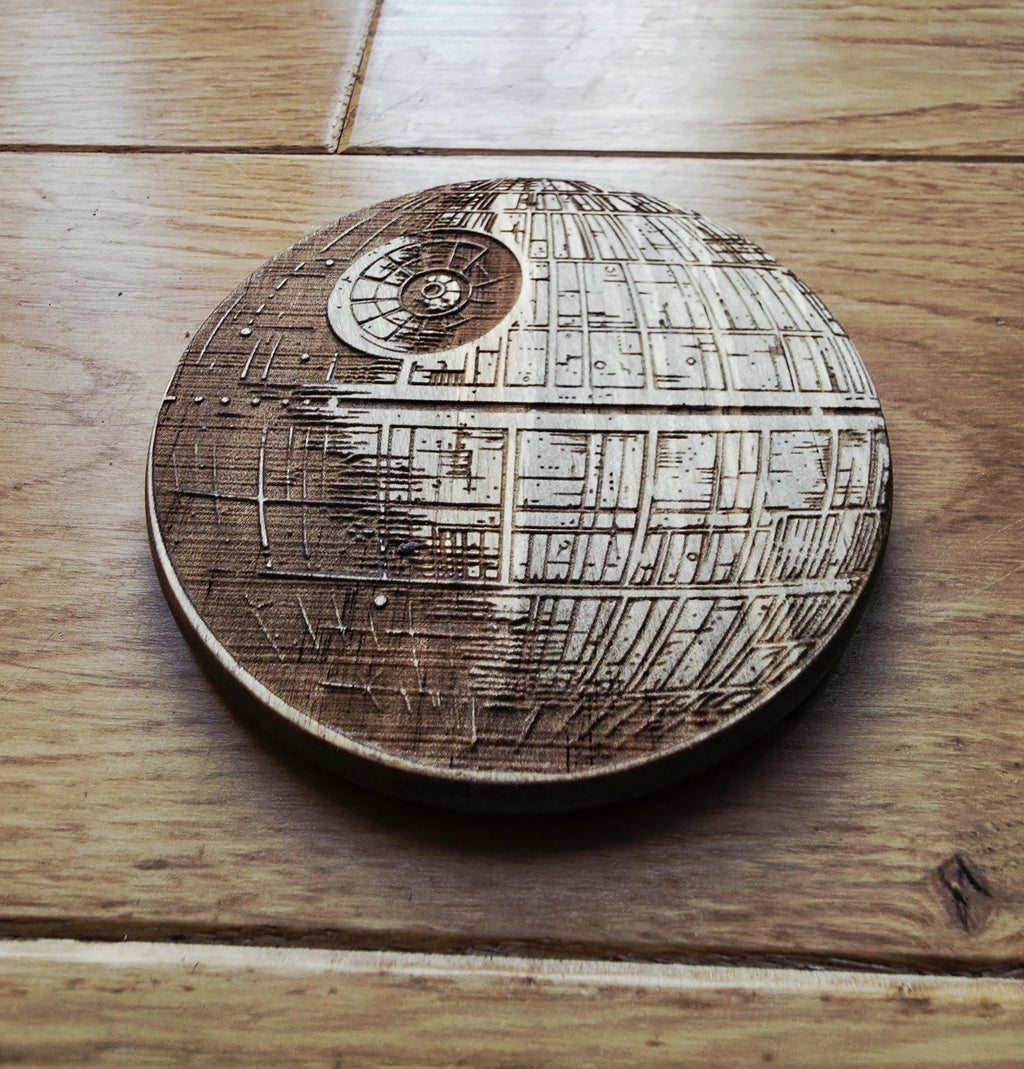 Star wars fan art wooden drinks coaster Death star