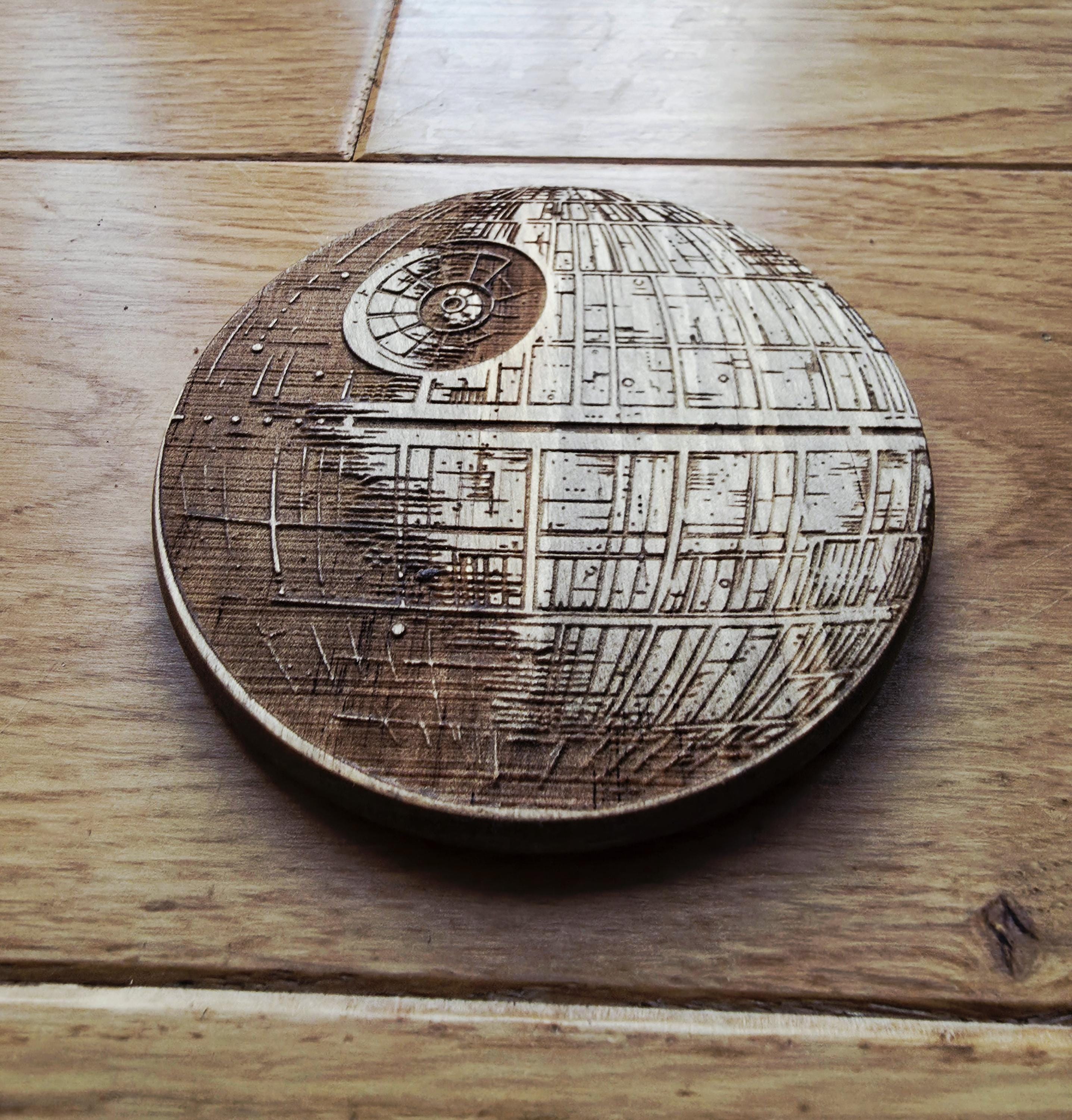 Star wars fan art wooden drinks coaster Death star