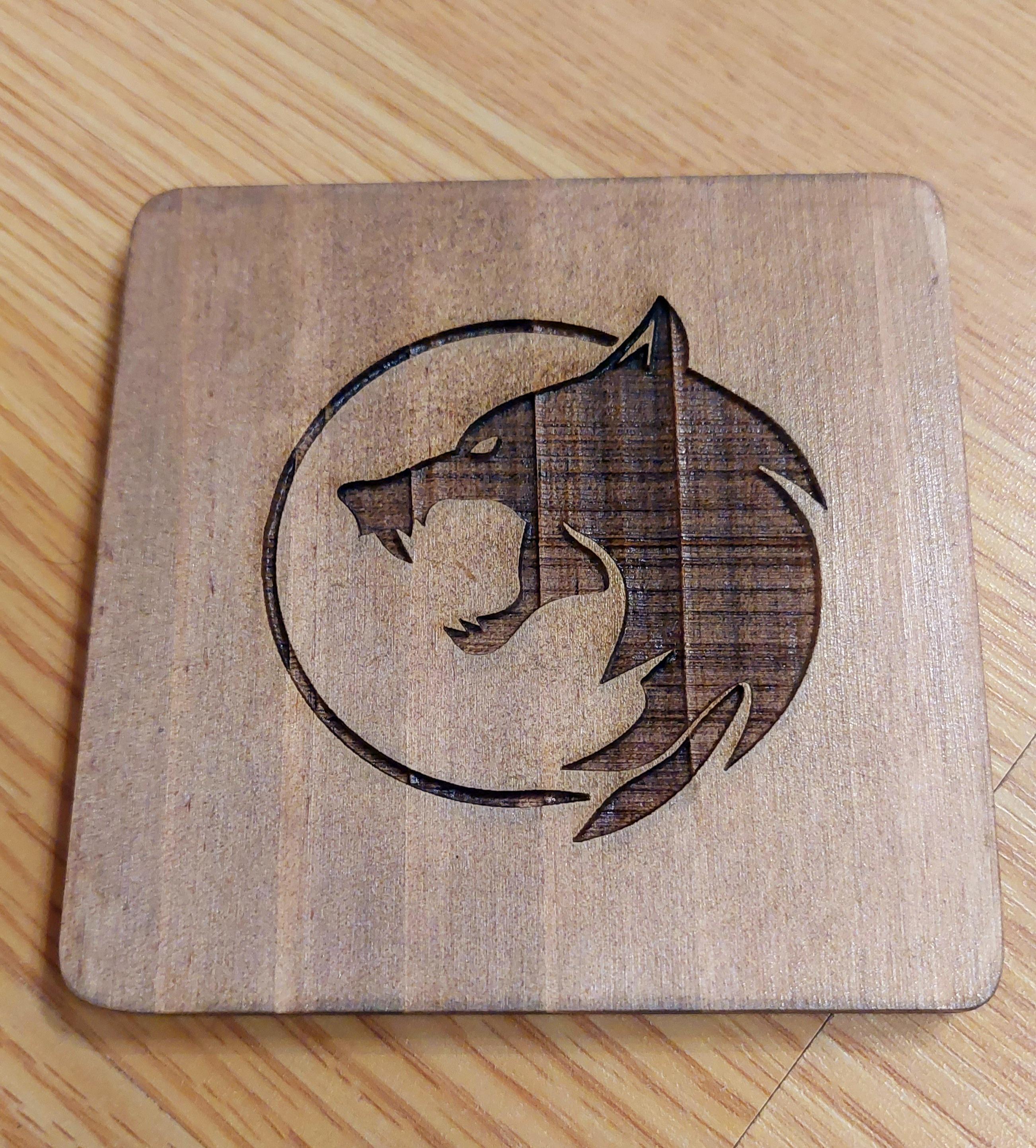 Witcher fan art wooden drinks coaster Witcher symbol