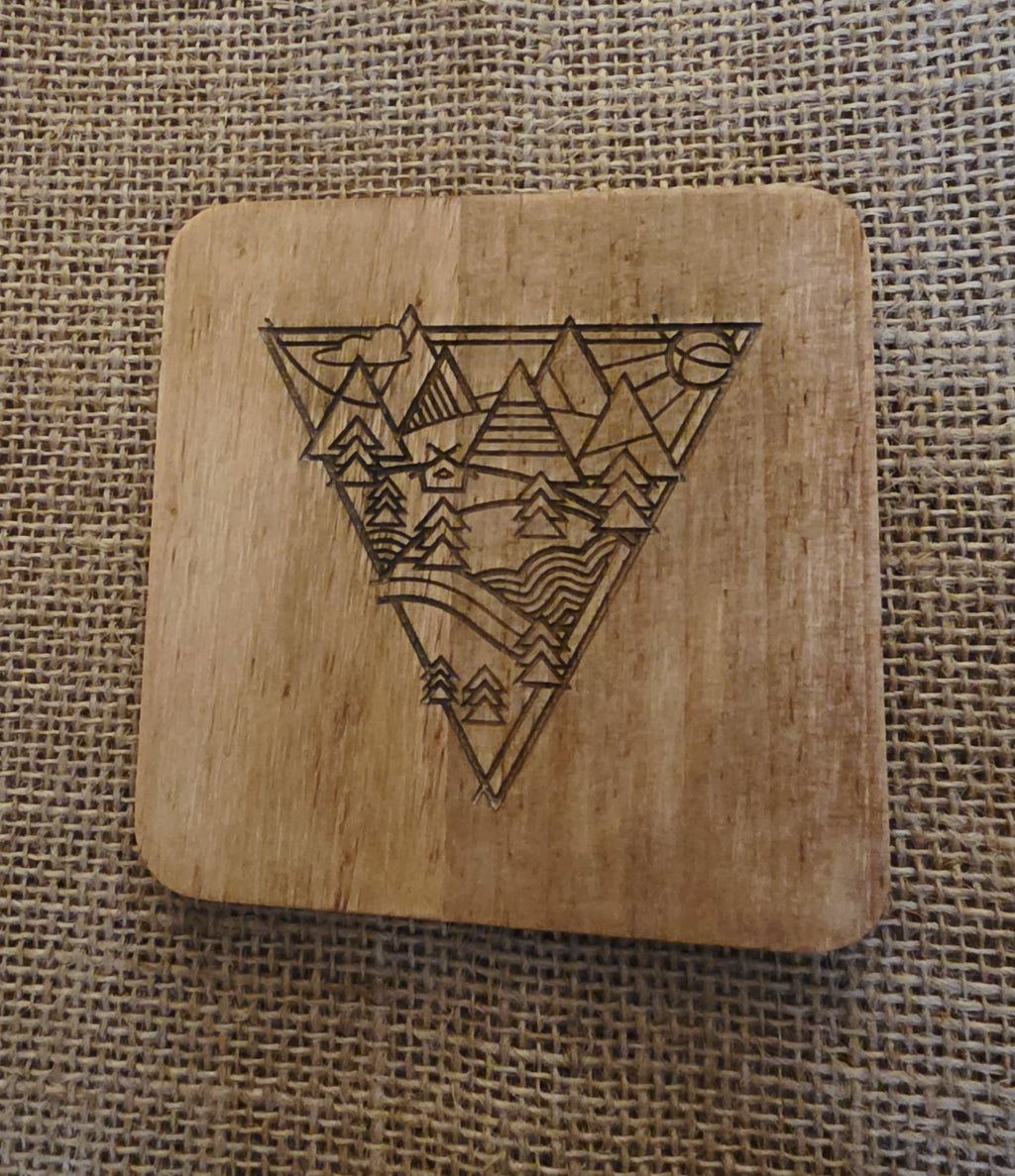 Mountain lovers wooden drinks coaster