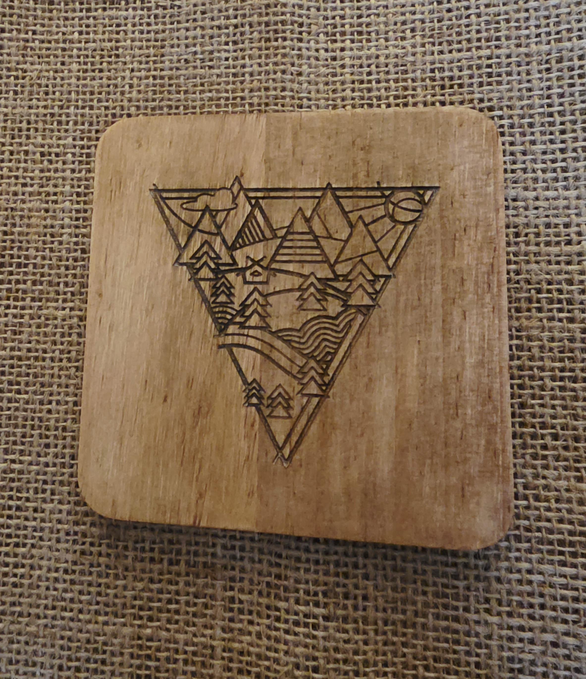 Mountain lovers wooden drinks coaster