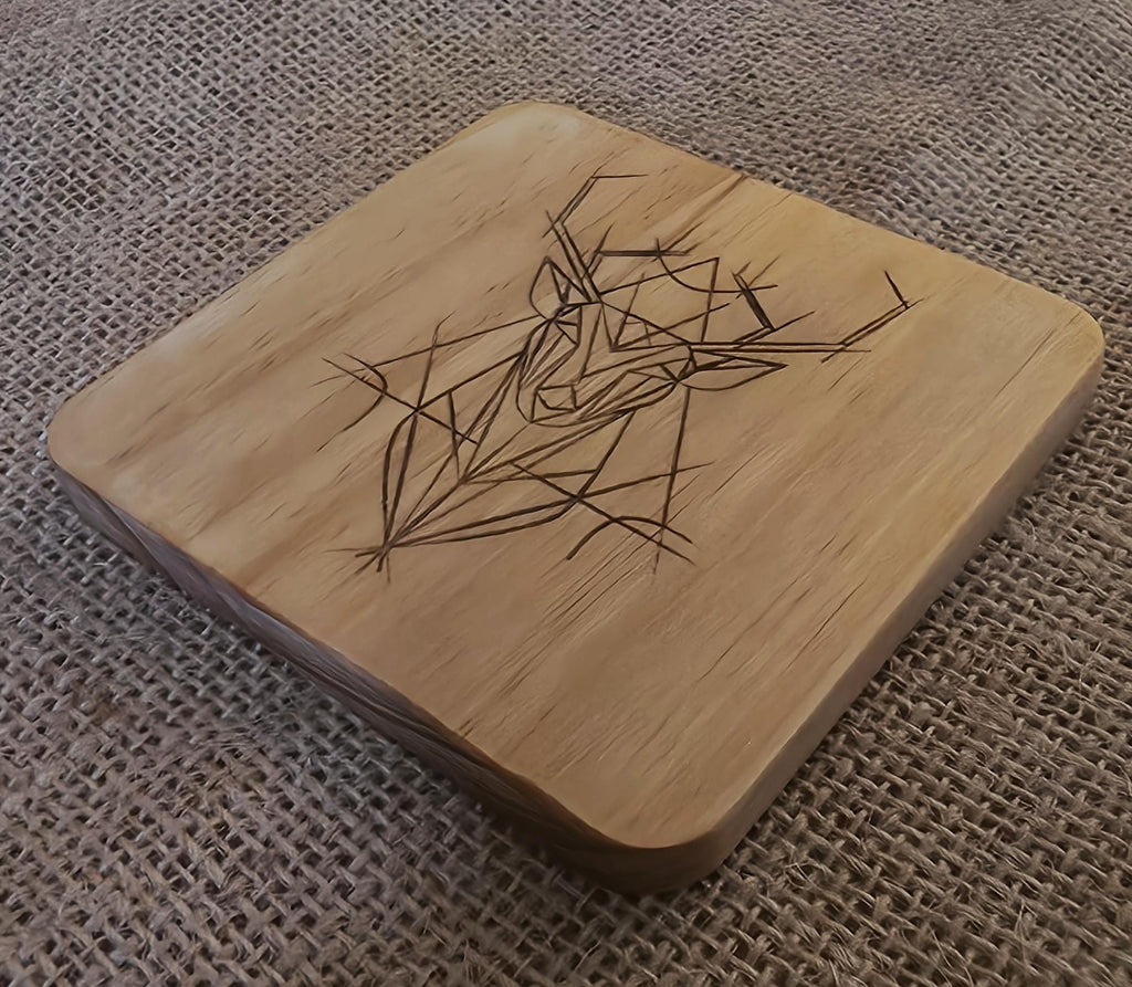 Geometric stag wooden drinks coaster