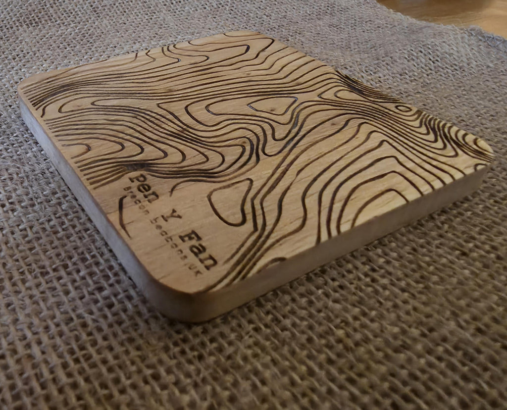 Cribyn contour map wooden drinks coaster