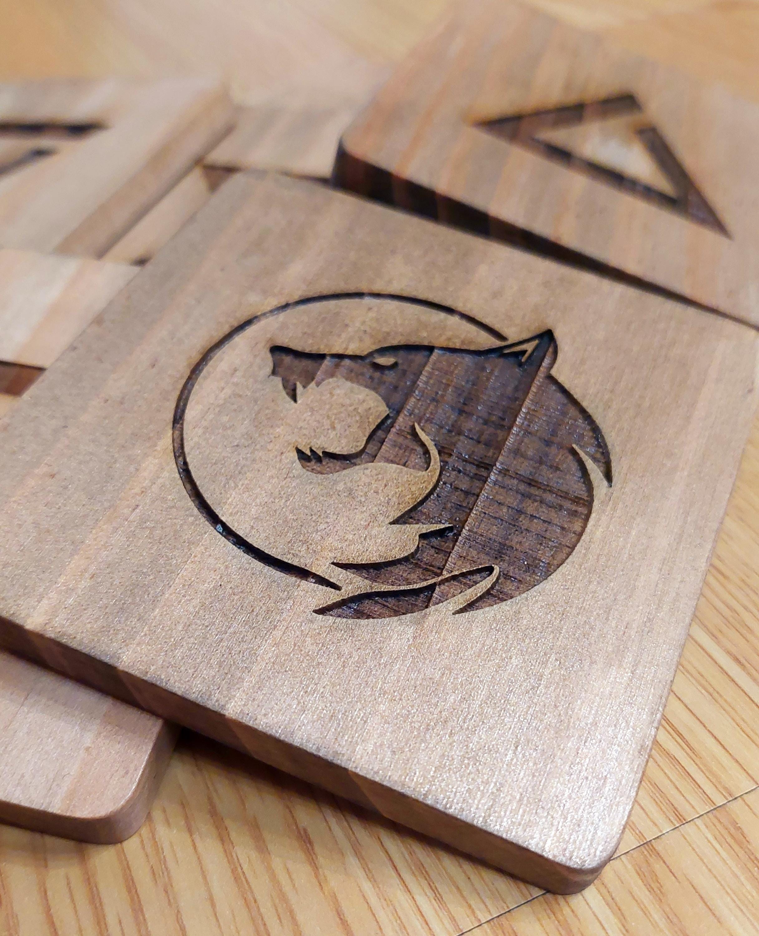 Witcher fan art wooden drinks coaster Witcher symbol
