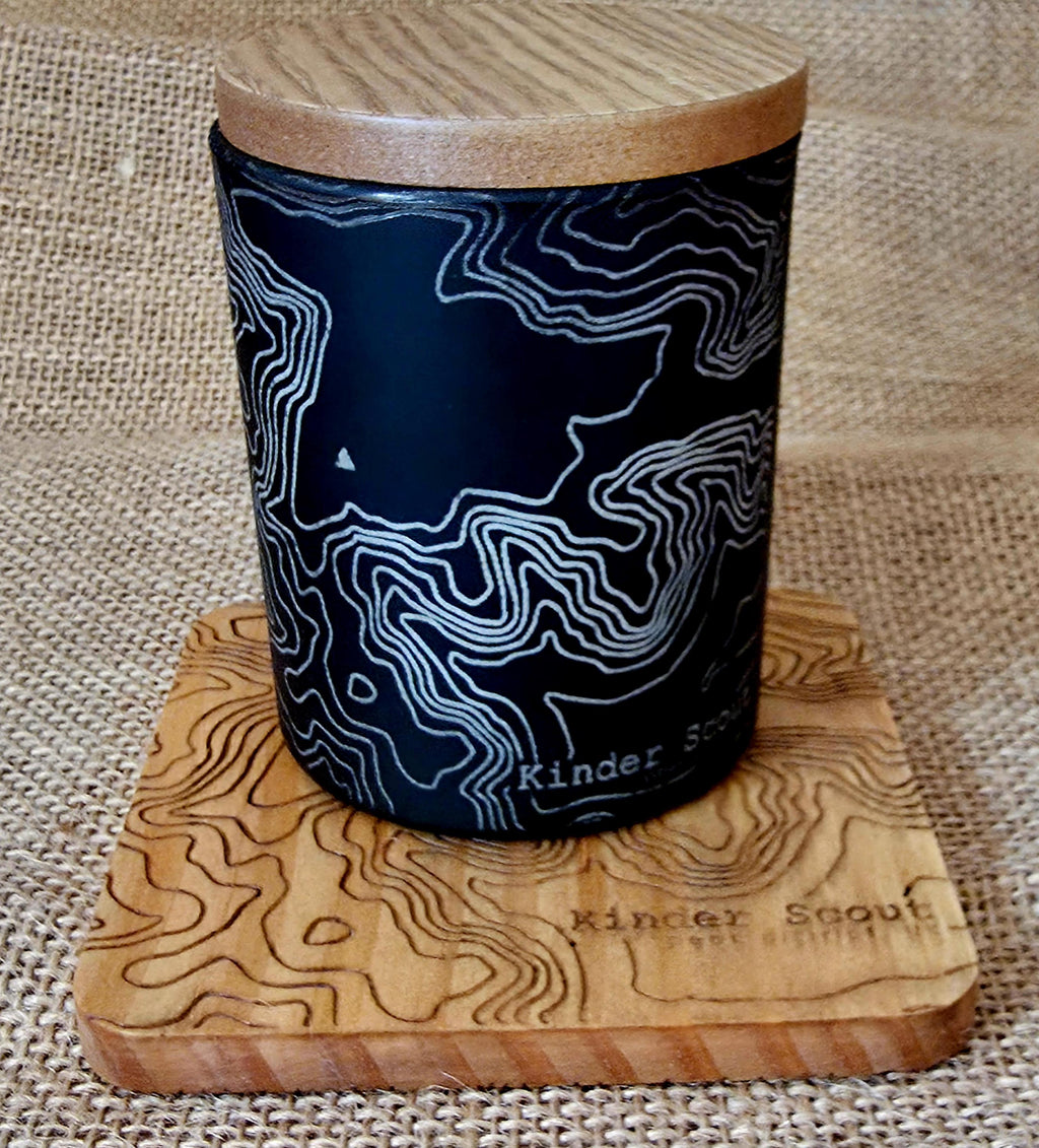 Ramblers candle: Kinder Scout, peak district. Gift for map lovers.