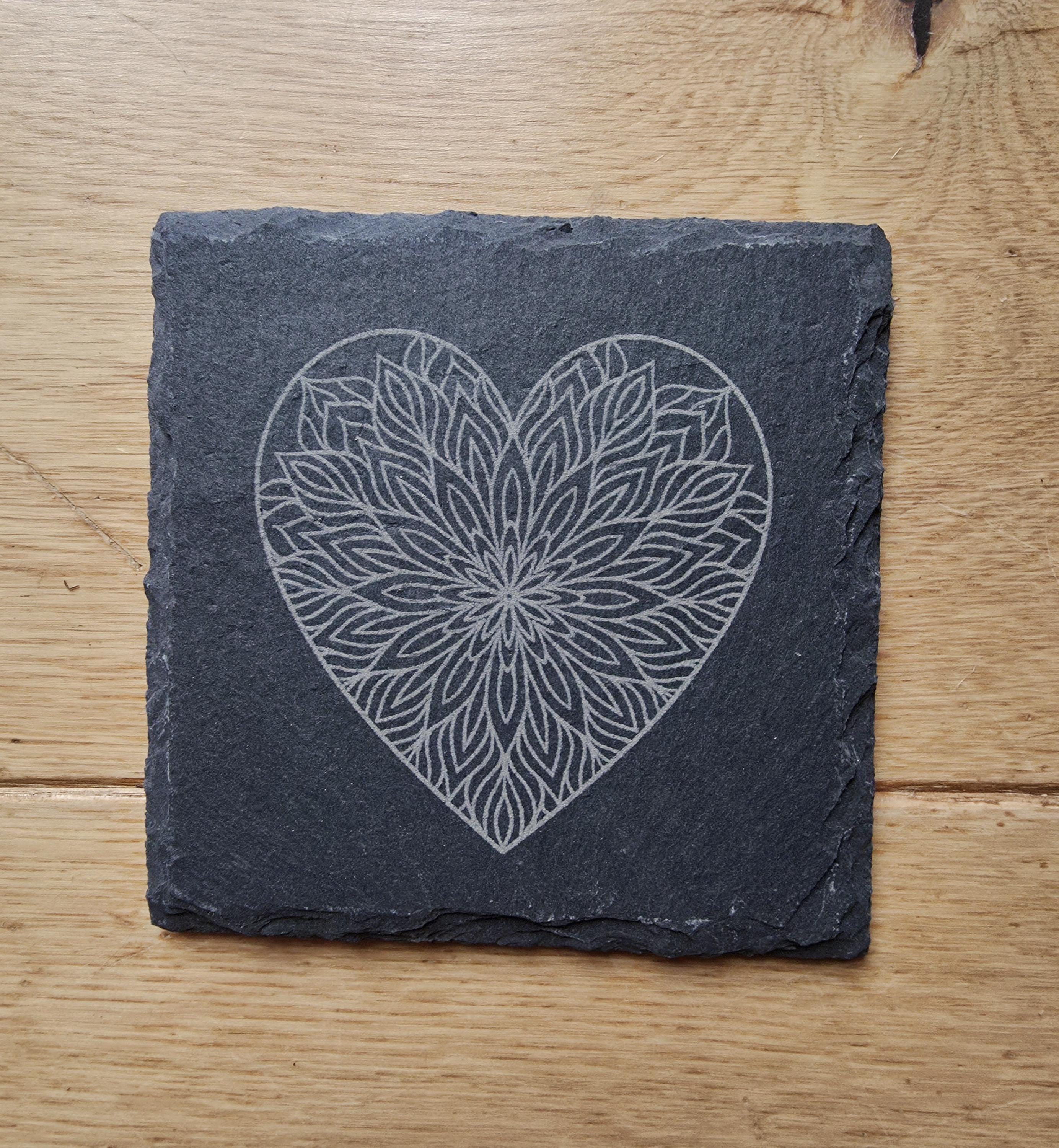 Heart mandala slate valentines coaster