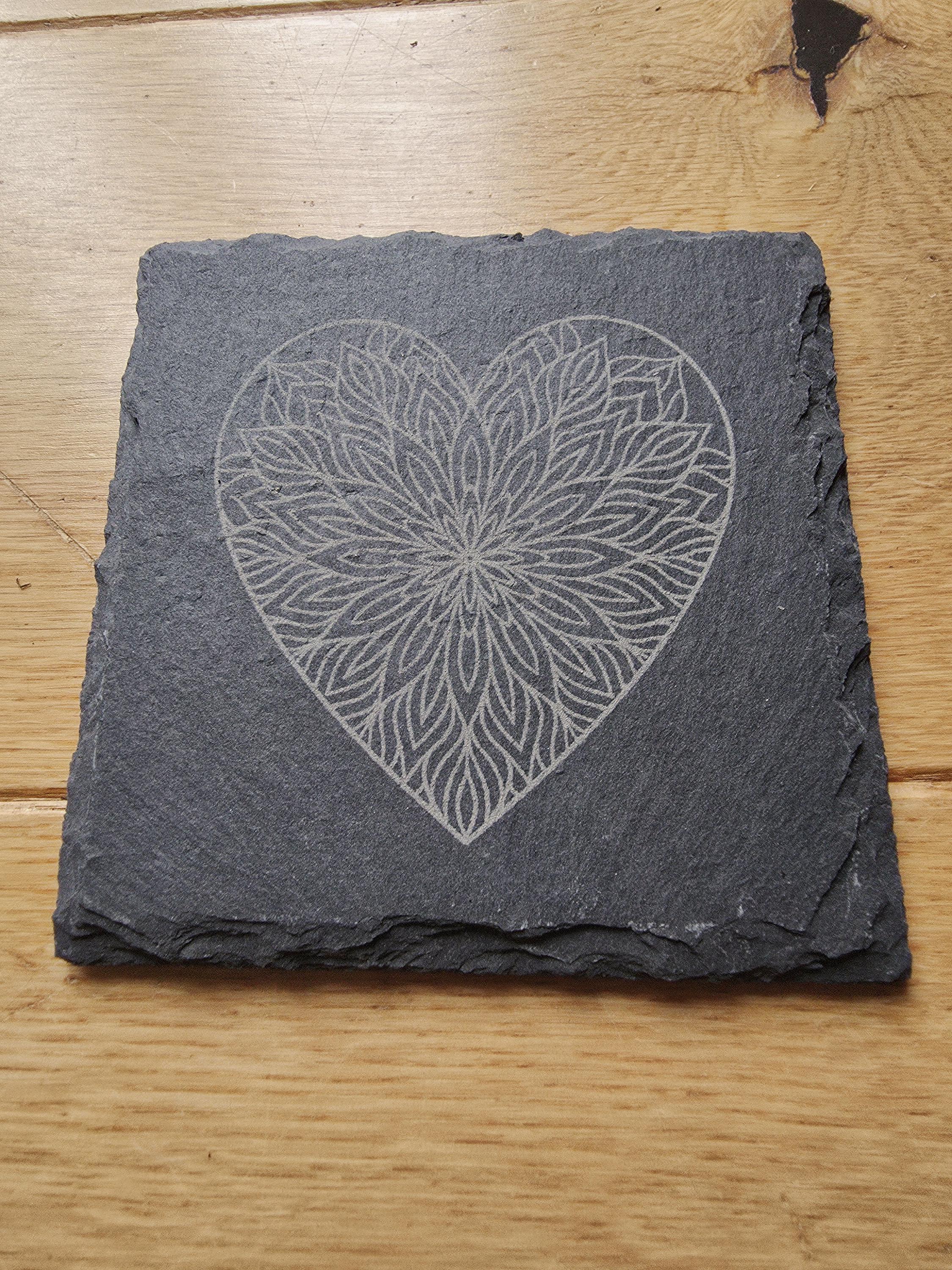 Heart mandala slate valentines coaster