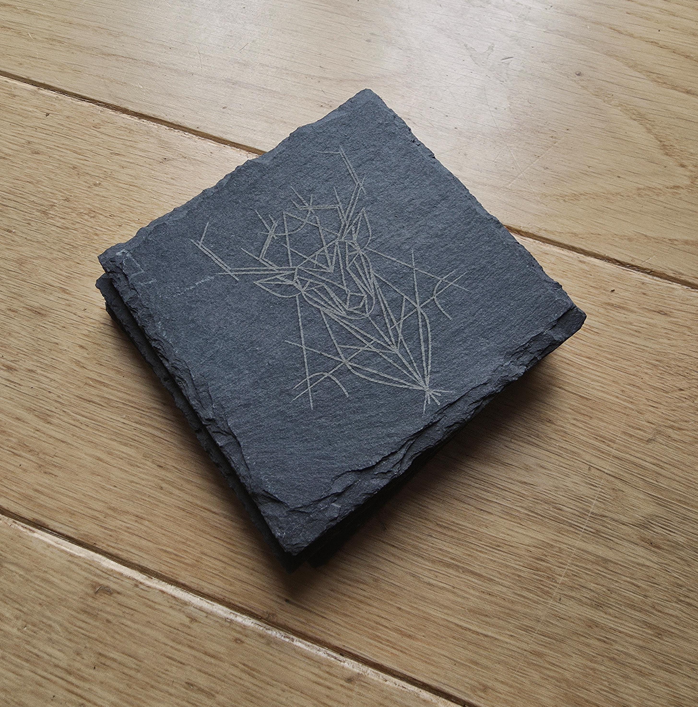 Geometric stag slate drinks coaster