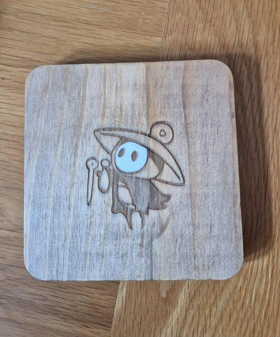 Hollow Knight Sherma Silksong fan art wooden drinks coaster