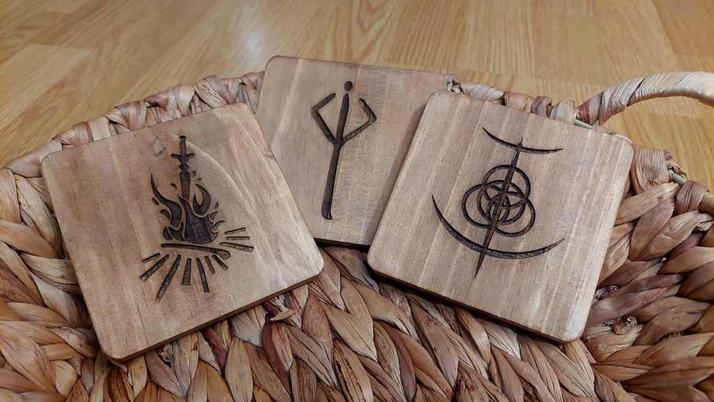 Dark souls bonfire fan art wooden drinks coaster