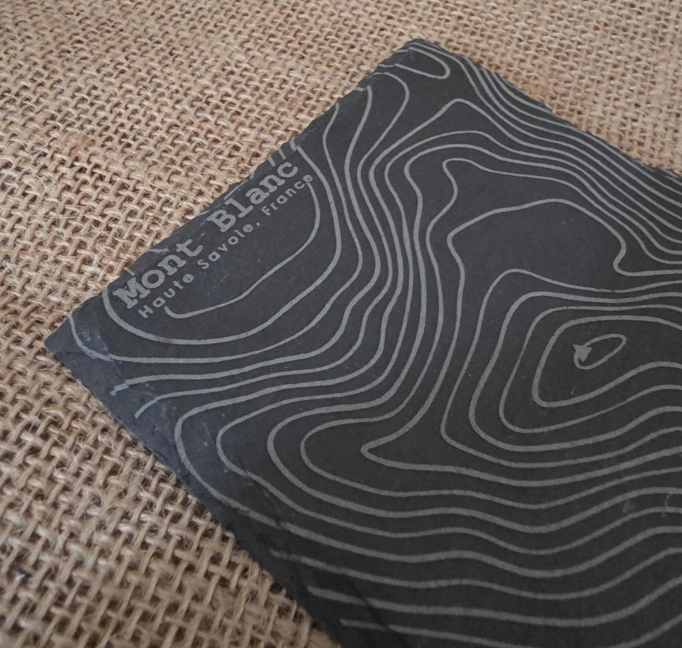 Mont blanc contour map slate drinks coaster