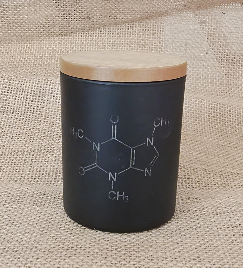 Coffee lovers candle: caffeine molecular structure. Nerdy candles.