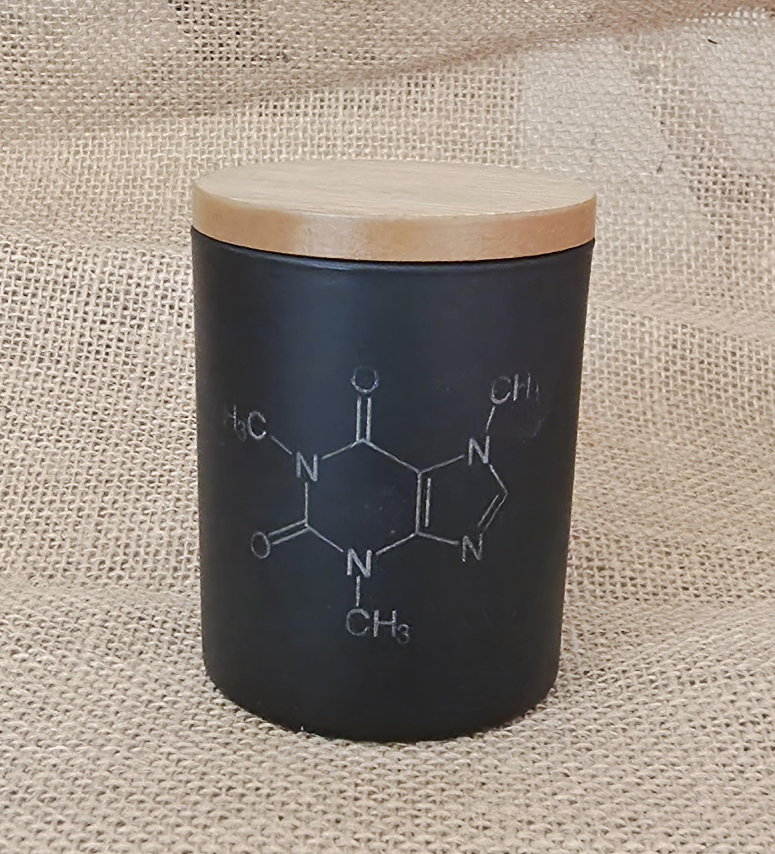 Coffee lovers candle: caffeine molecular structure. Nerdy candles.