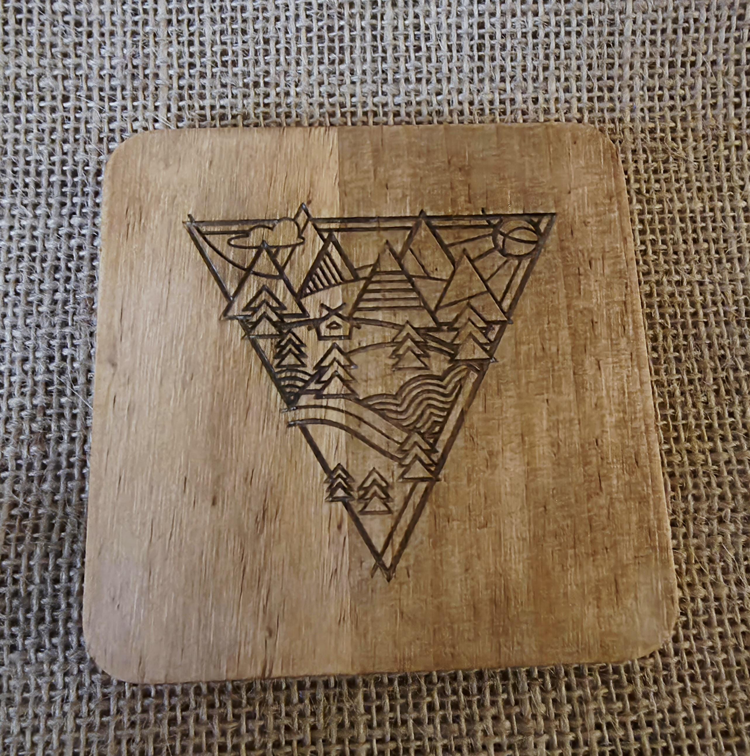 Mountain lovers wooden drinks coaster