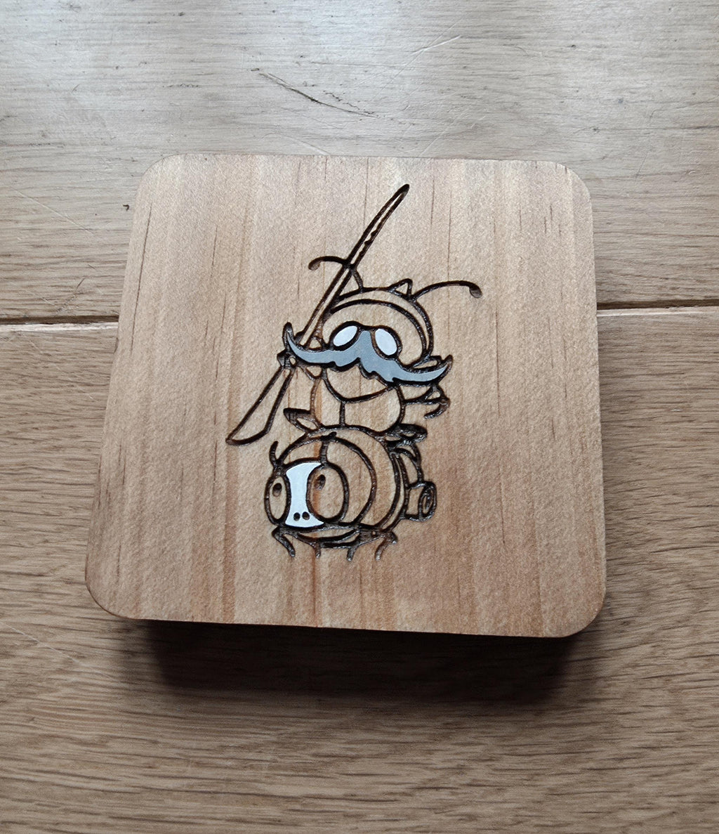 Hollow Knight Silksong Garamond and Zaza wooden drinks coaster
