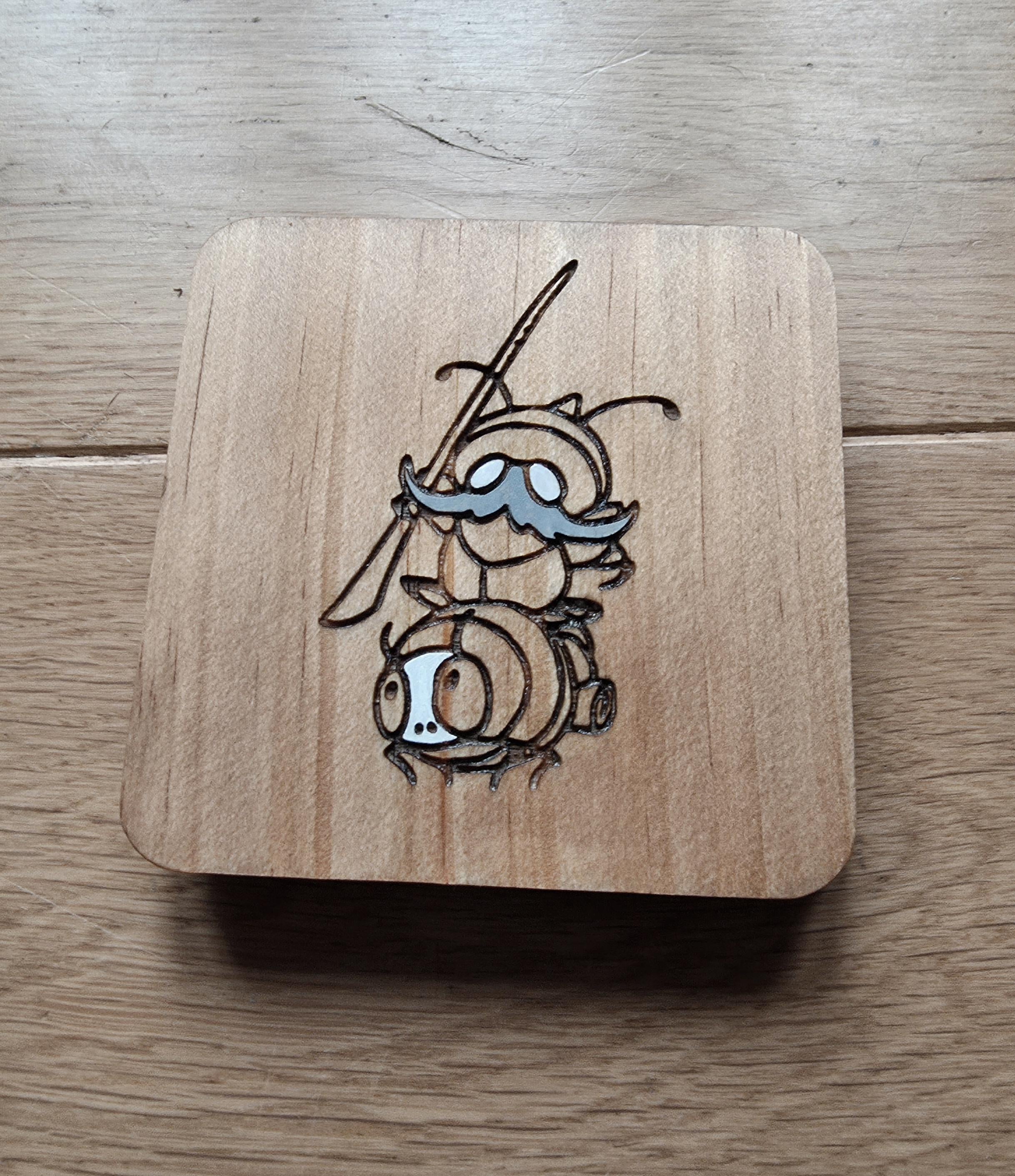 Hollow Knight Silksong Garamond and Zaza wooden drinks coaster