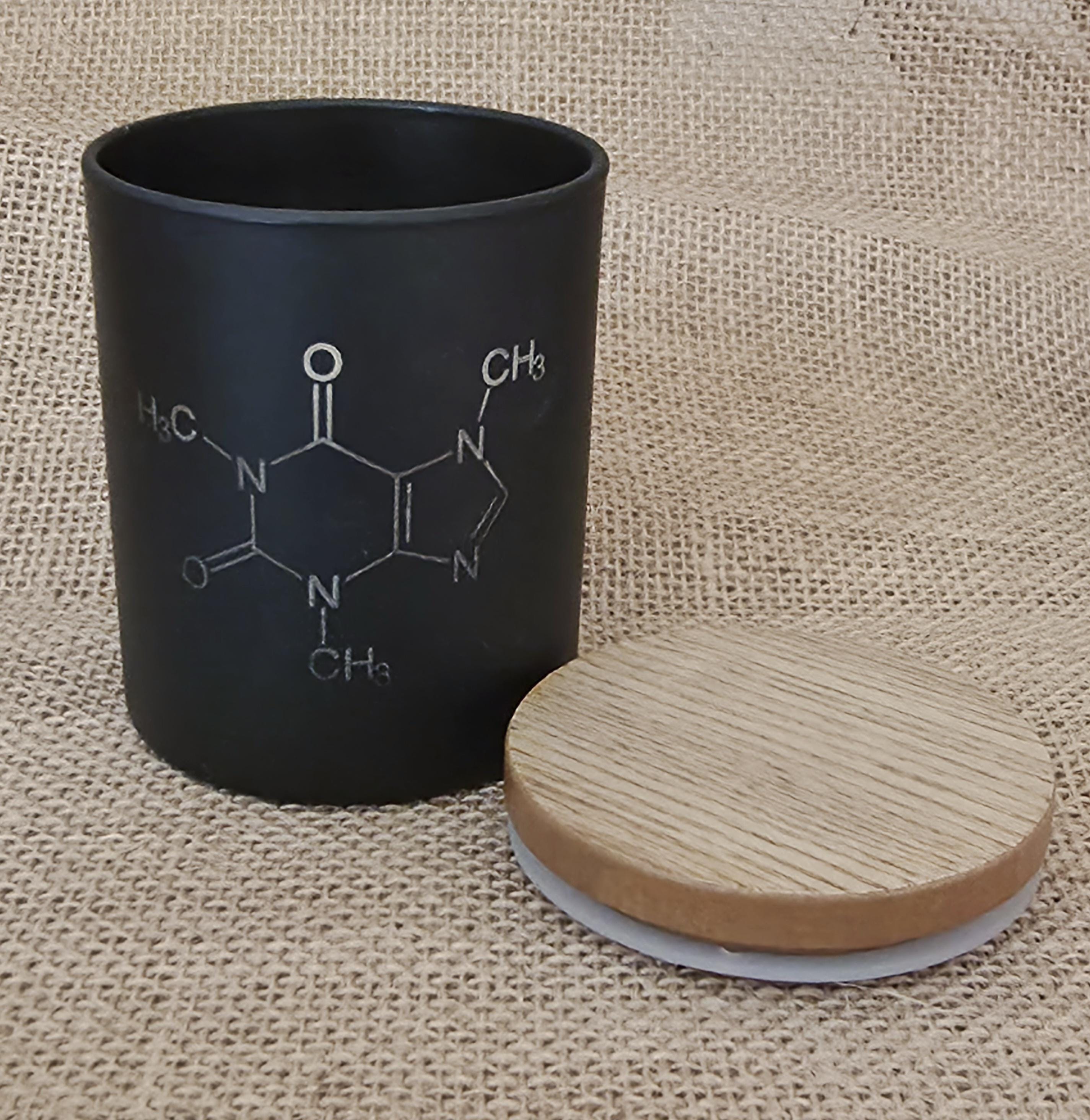 Coffee lovers candle: caffeine molecular structure. Nerdy candles.