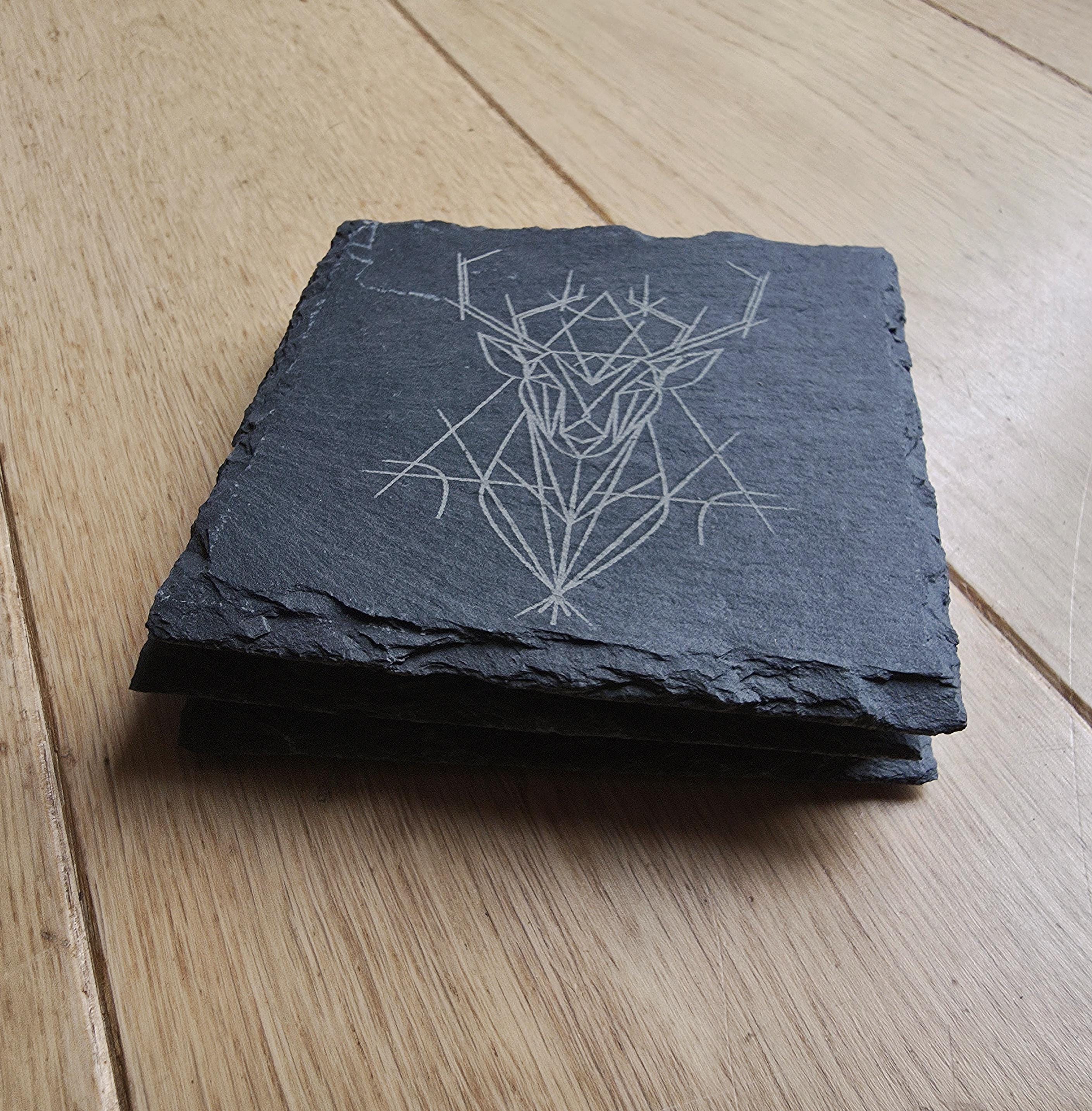 Geometric stag slate drinks coaster