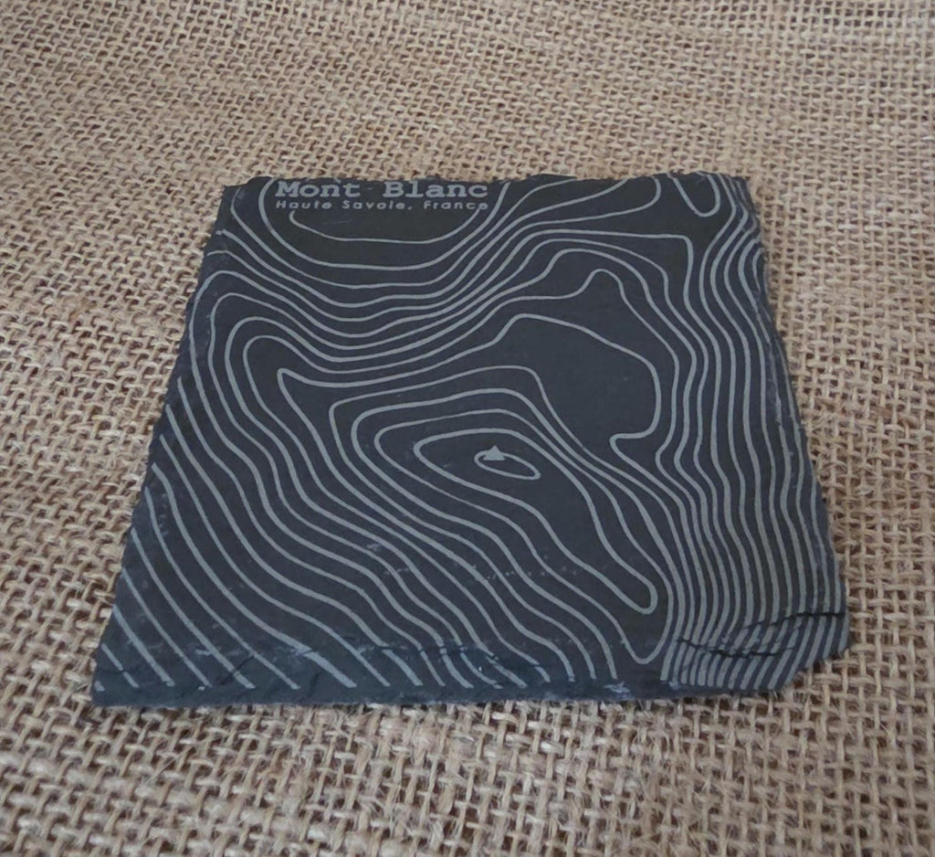 Mont blanc contour map slate drinks coaster