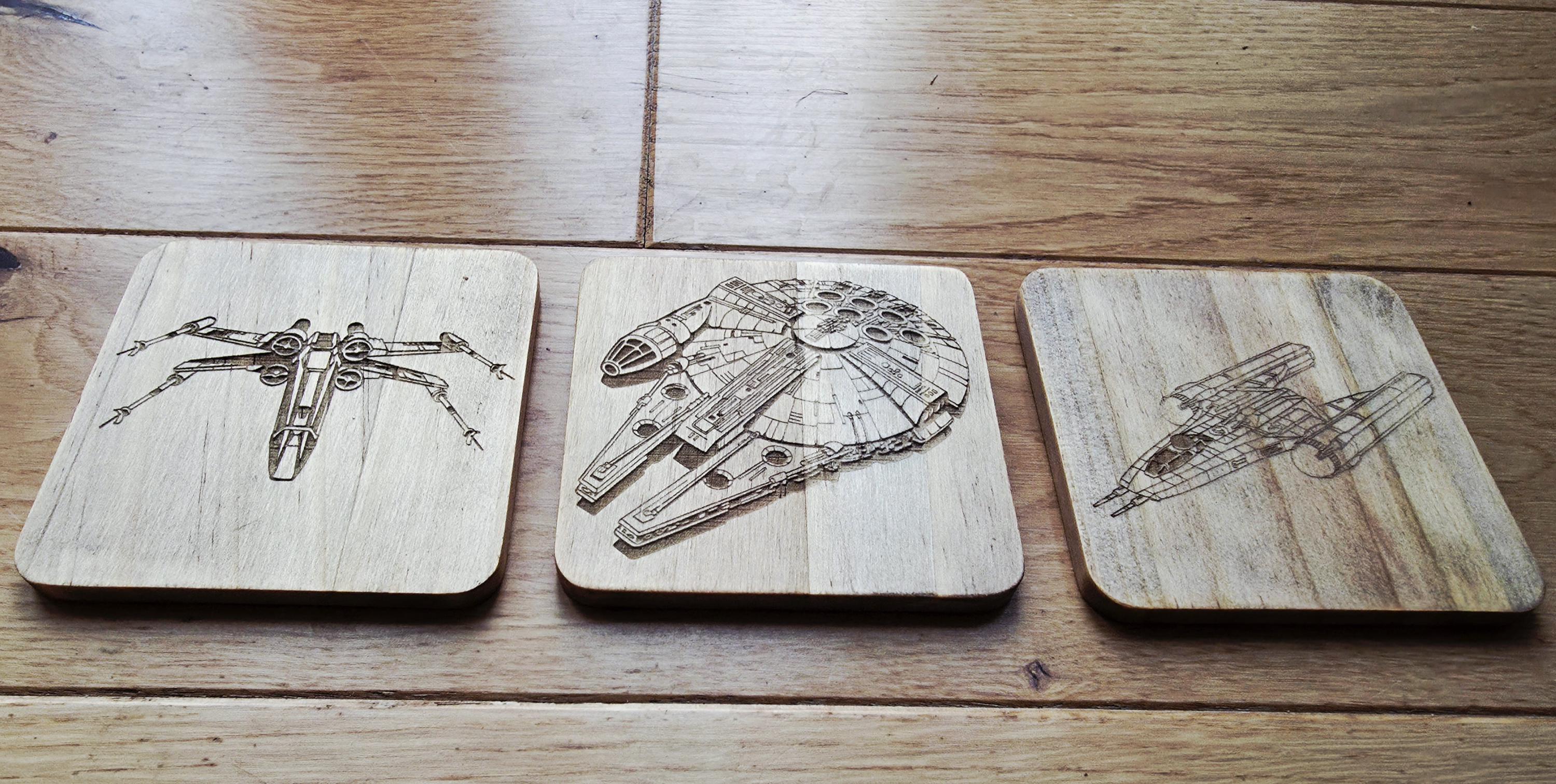 Star wars fan art wooden drinks coaster Y wing
