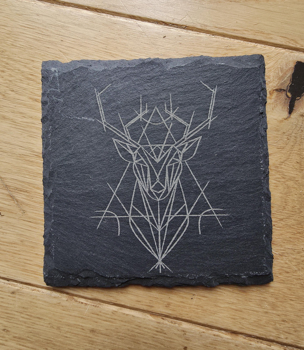 Geometric stag slate drinks coaster
