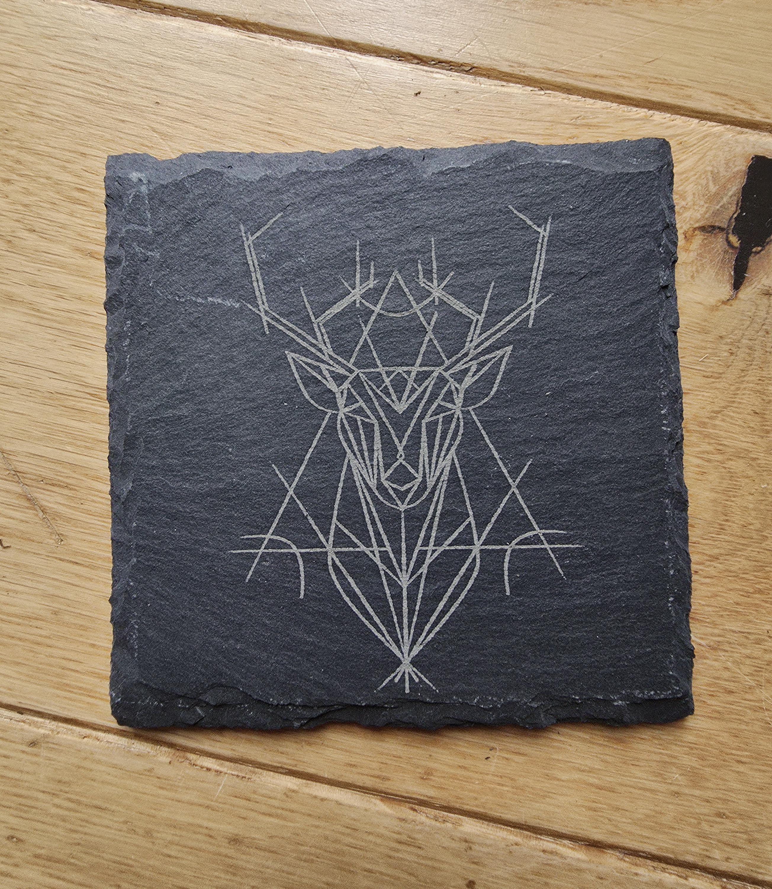 Geometric stag slate drinks coaster