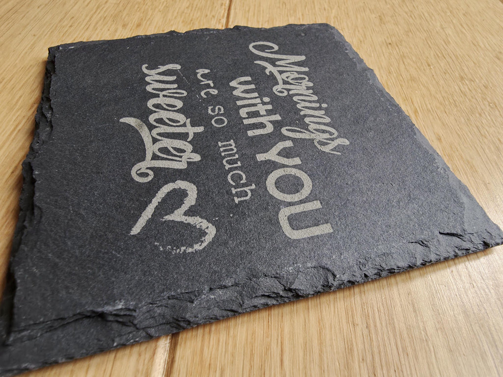 Morning lovers slate valentines coaster